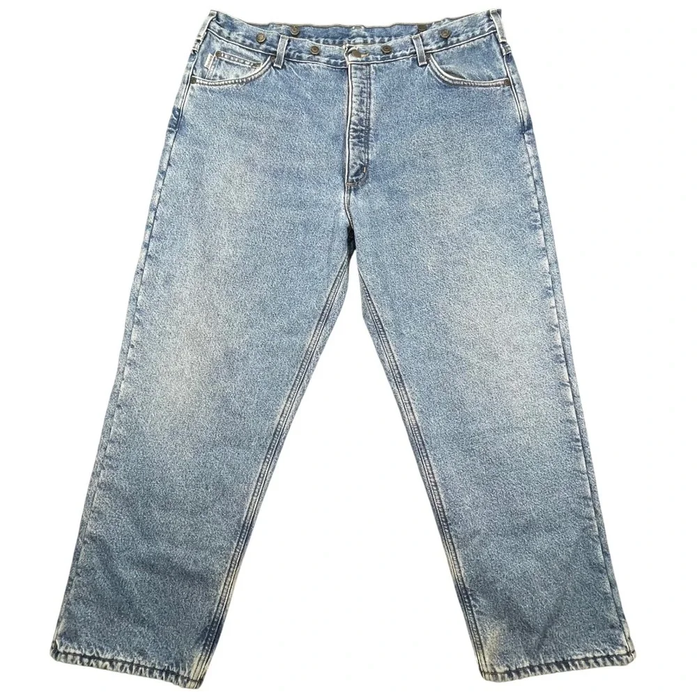 Carhartt Blue Jeans Fleece Lined Suspender Buttons Workwear Mens 40x30